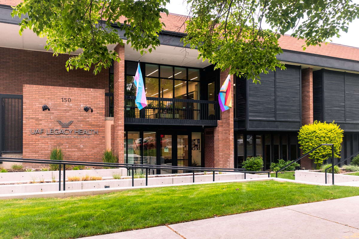 UAF Legacy Health facility with pride flags